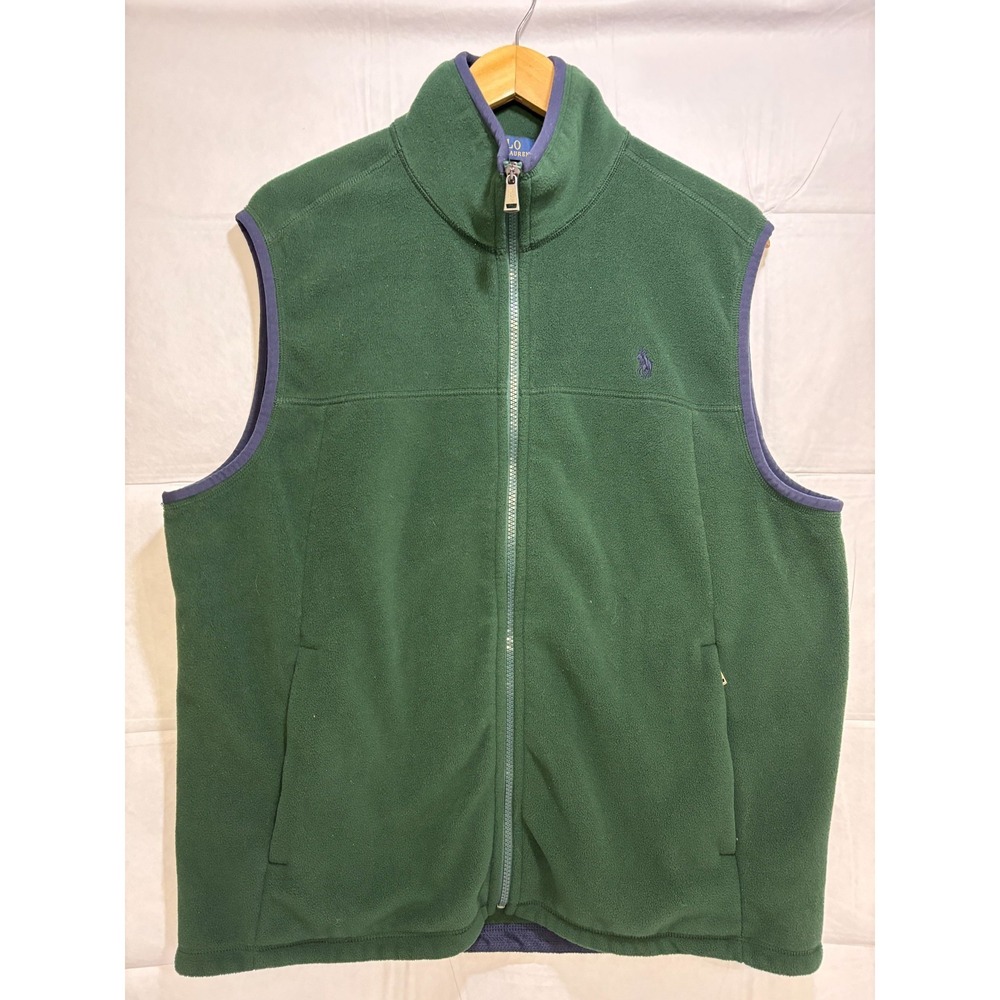 Polo Ralph Lauren Vest Jacket Mens Green Fleece Full Zip Pony Logo Large Vintage